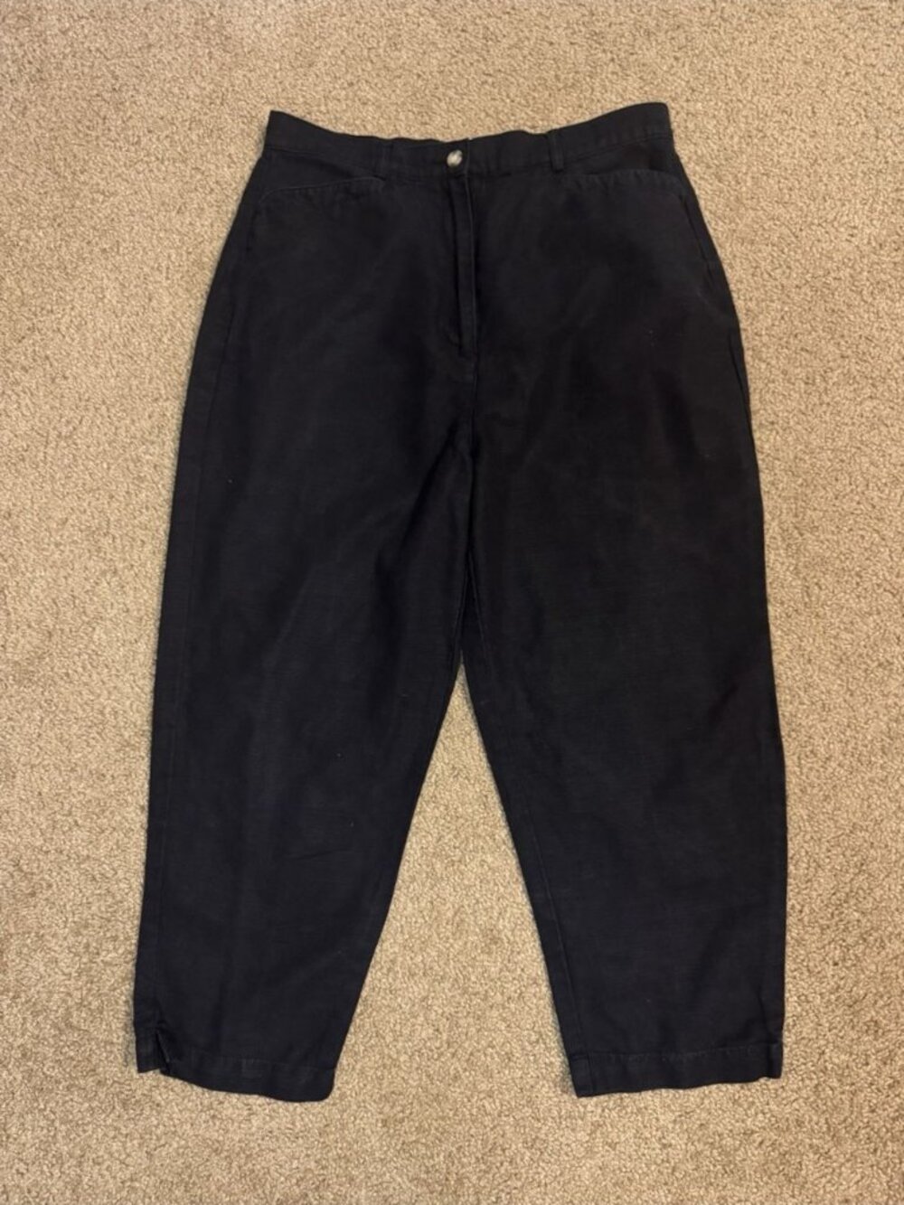 TALBOTS Linen Blend Wide Leg High Waist Black Barrel Cropped Pants 12P 29x21